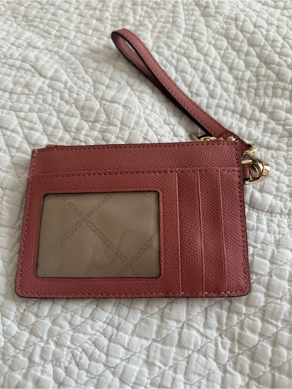Michael Kors Rose Suede Wristlet Card Holder with Gold Accents